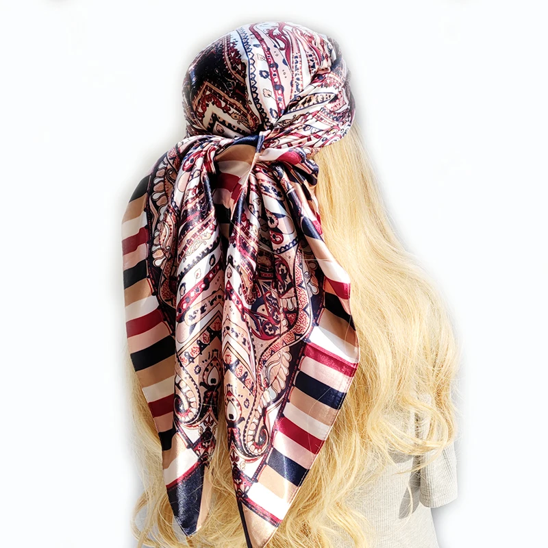 

Модный дизайнерский головной платок 90x90 см, популярные для женщин 2023, новые летние пляжные квадратные шали, роскошная модель, Солнцезащитны...