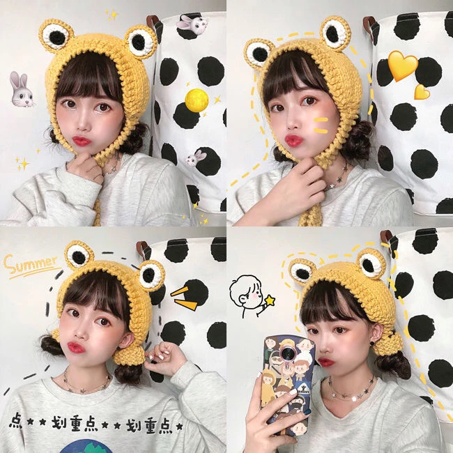 

Winter Skullies Women Frog Hat Crochet Knitted Hat Costume Beanie Hats Cap Women Gift Baby Anime Hat Photography Prop Party