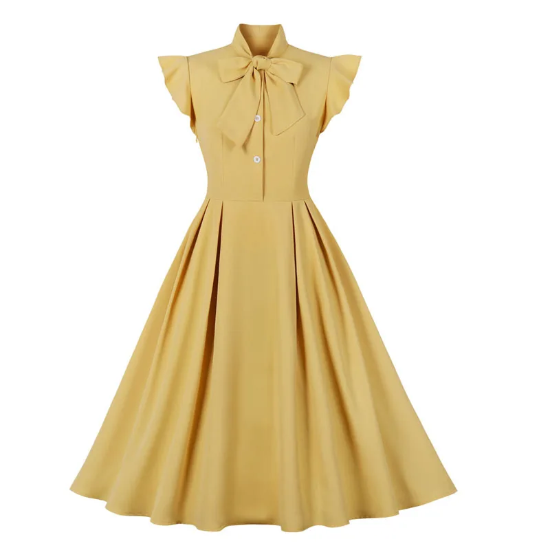 

Women Summer 2023 New In Fashion Flare Sleeve Bow Vintage Retro Elegant Ladies Knee Length Dress Female Clothing