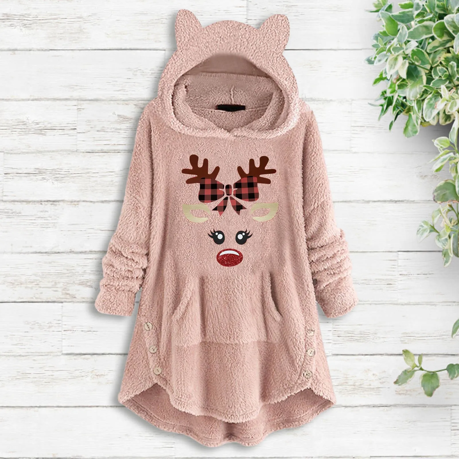 

Hooded Sweatshirt Women Warm Comfortable Loose Fleece Warm Hooded Top Long Sleeve Cute Print Pocket Casual Sweatshirt Top 1