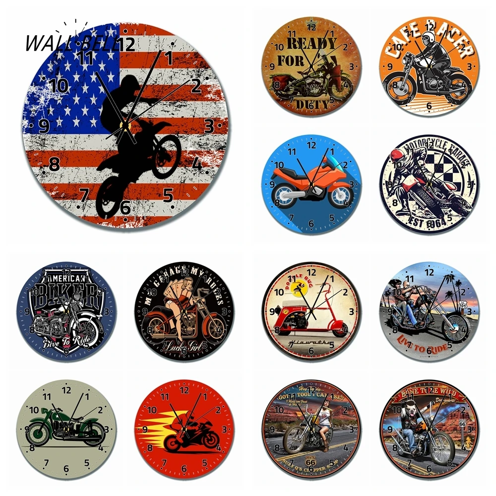 Часы стены "Живи ради езды" для мотоциклистов, бесшумные декоративные деревянные картонные часы с арабскими цифрами для гостиной WB054.
