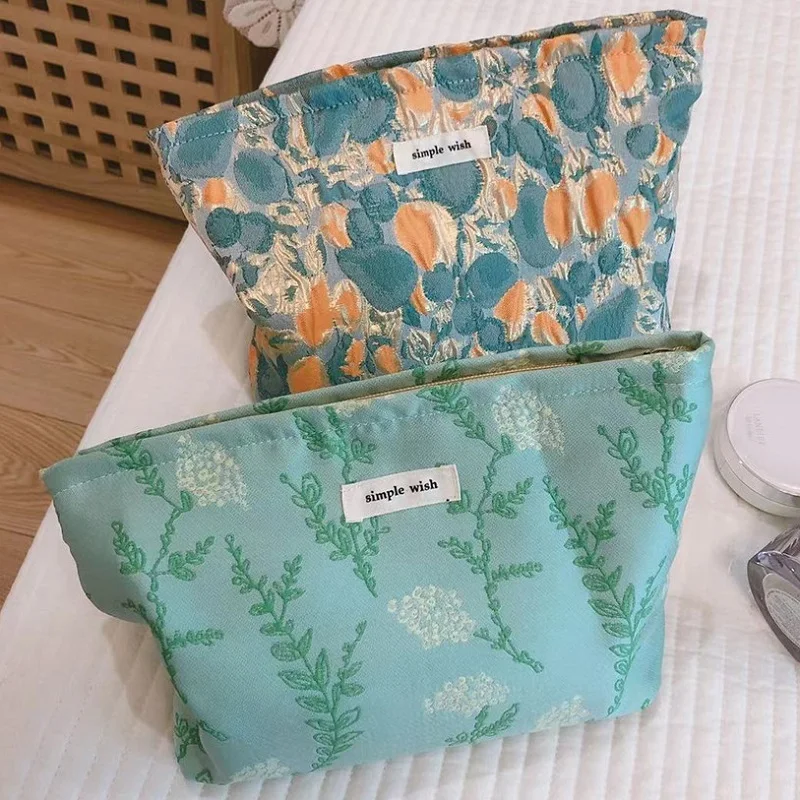 Retro Floral Women Cosmetic Pouch Cotton Cloth Makeup Organizer Bag Travel Toiletry Bags Zipper Beauty Clutch Girls Pencil Cases