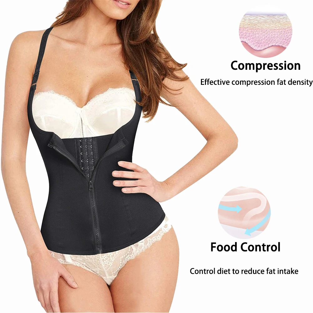 Waist Trainer Women Cincher Corset Vest Trimmer Body Shaper Shapewear Sports Girdle Sweat Belt Tank Top with Strap Zipper Daily