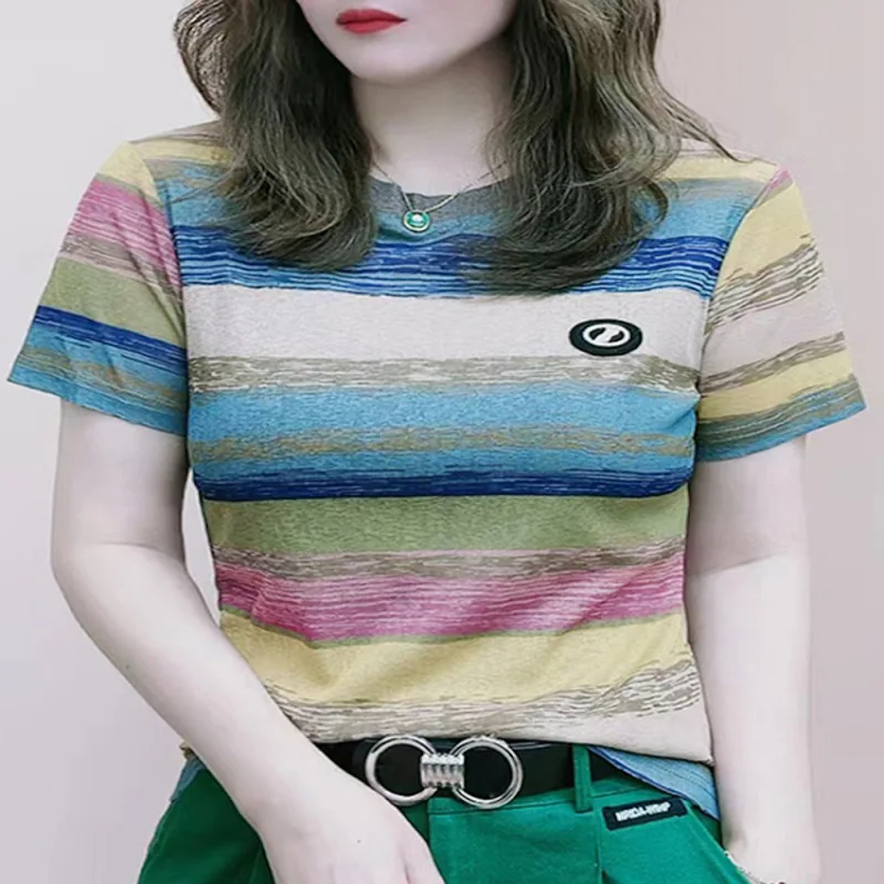 

Fashion striped T-shirt women's age-reducing western style top