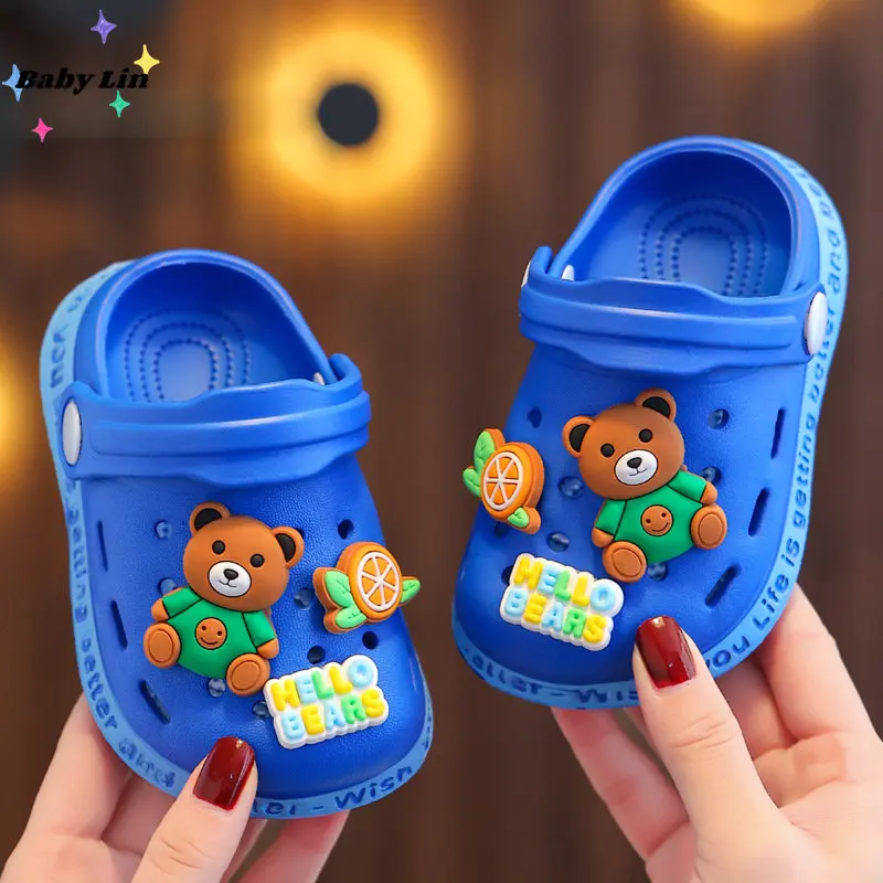 

New Children Baby Shoes for Boys Girls Cute Cartoons Kids Mules Clogs Summer Crocs Garden Beach Slippers Sandals Cave Hole