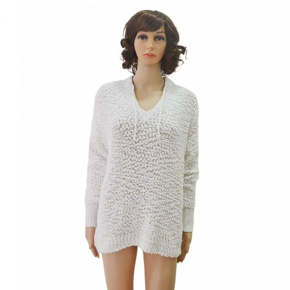 

Popular Hoodie Sweater Ribbed Cuffs Fluffy Stretchy Fashion Solid Hooded Knitted Sweater
