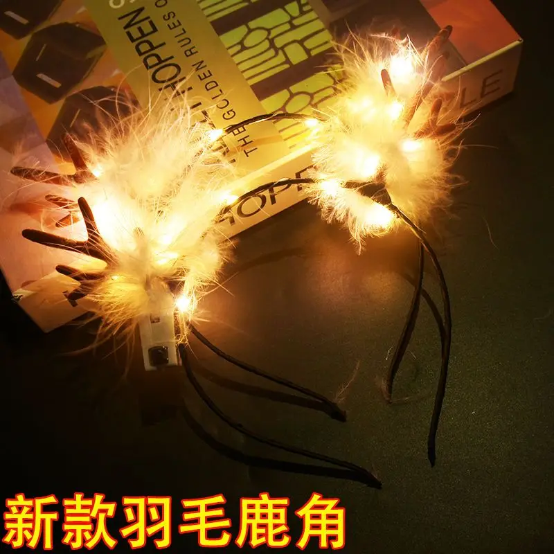 

LED Light Christmas Deer Antler Hair Hoop Luminous Headband Jewelry Cute Elk Ear Berry Flower Headdress Glow At Night Hairbands
