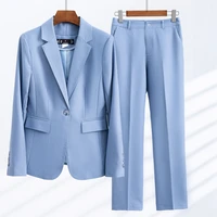 2022 autumn formal ladies blue blazer women business suits with sets work wear office uniform large size pants jacket spring
