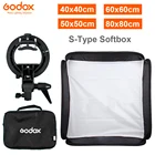 Софтбокс GODOX, складной софтбокс 40x40 см 50x50 см 60x60 см 80x80 см с S-образным кронштейном, стабильным креплением Bowens держатель для вспышки