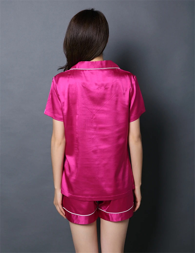 Clearance Women's Satin Pajamas Summer Silk Shorts Set Short Sleeve Button Shirt & Shorts Suit Satin Silk Sleepwear DropShipping