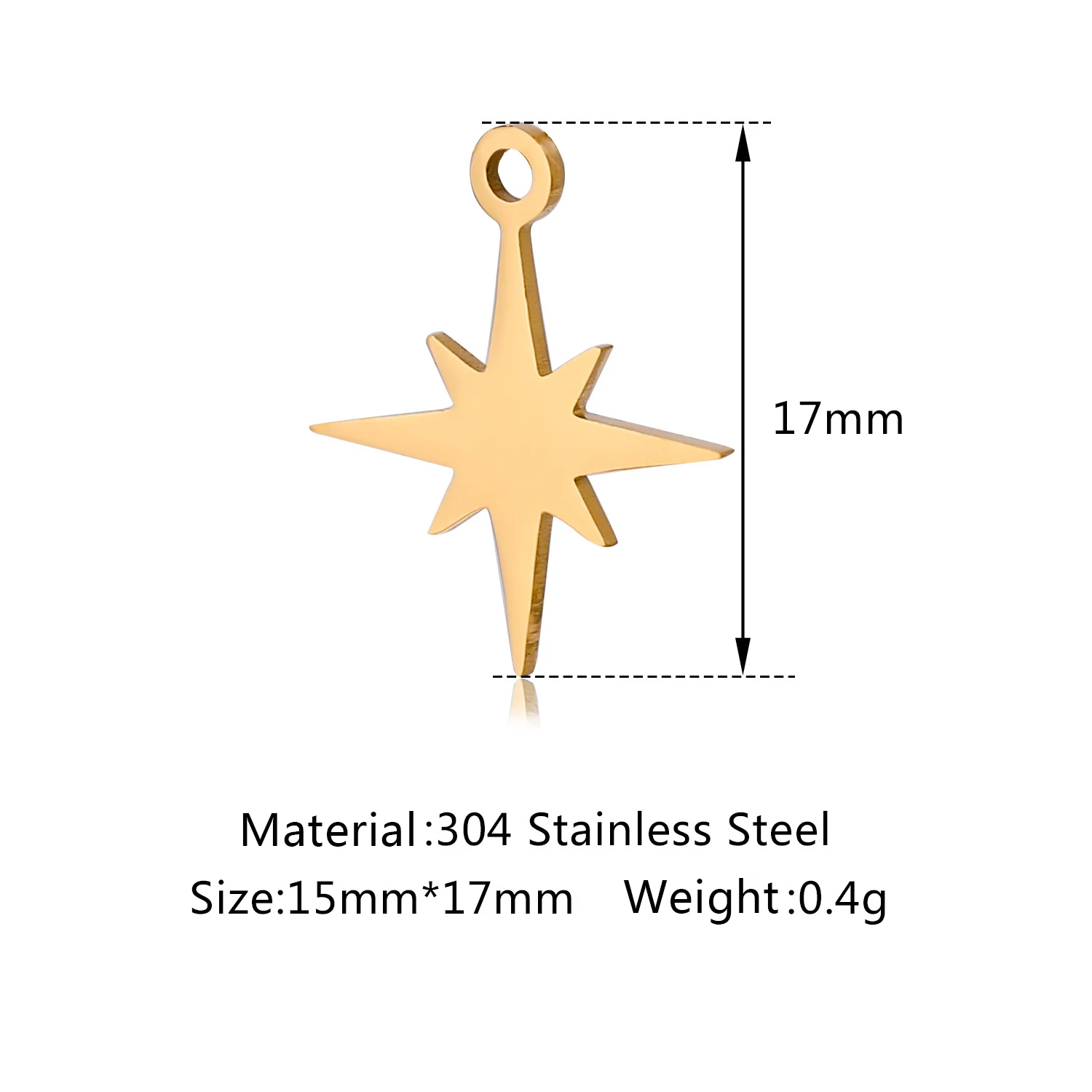 5Pcs/Lot North Star Pendant Charms Stainless Steel Lucky Star  Pendants With Jump Rings for Necklace Bracelet Jewelry Making