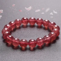 natural red strawberry quartz clear round beads bracelet jewelry ice red strawberry crystal 9mm 10mm 11mm 12mm woman man aaaaaa