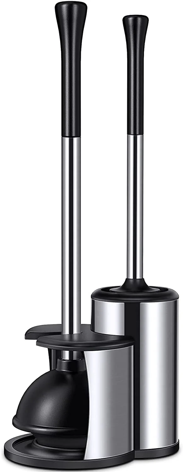 

Stainless Steel Toilet Brush Cleaning Accessories Tools Holder Set Plunger Bowl