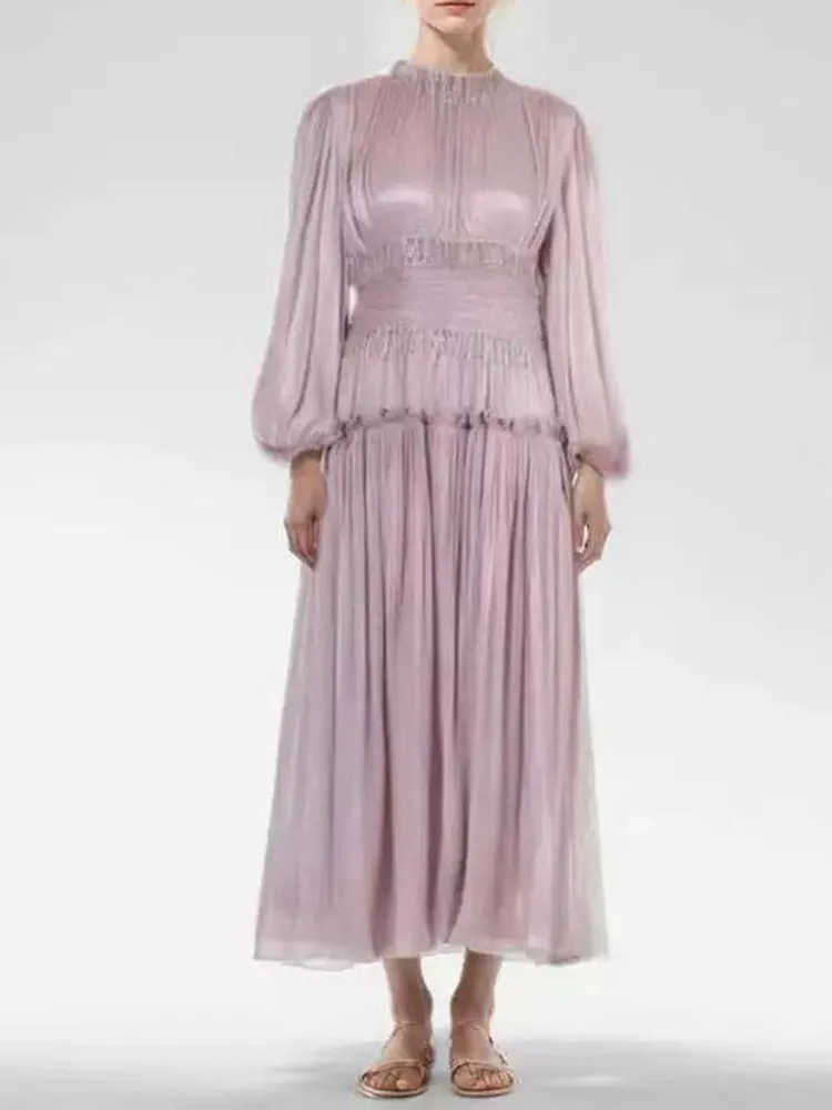 Элегантное французское женское платье с бусинами и бриллиантами круглым вырезом