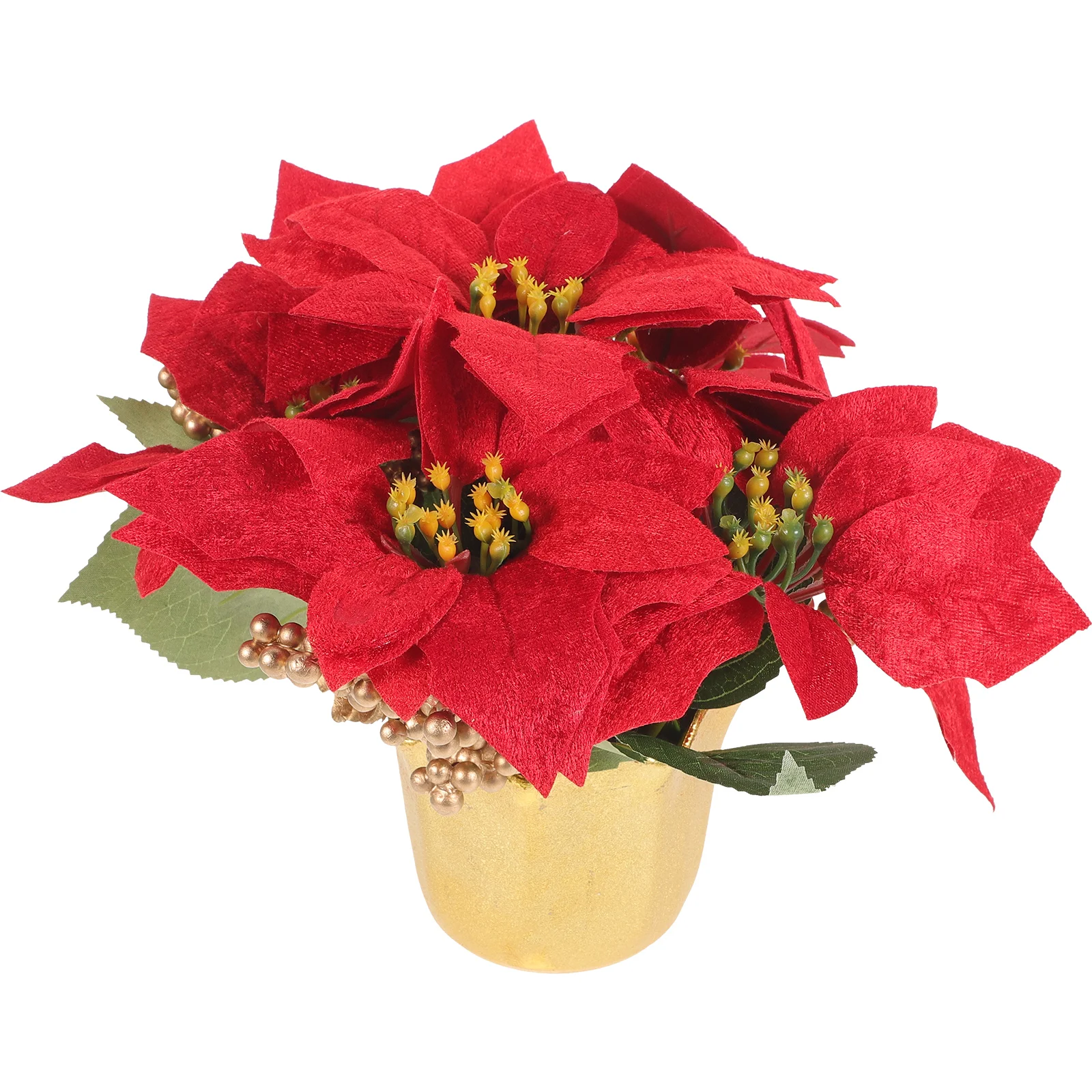 

Christmas Poinsettia Plant Artificial Flowers Pine Berries Xmas Tray Decor Garden Fireplace Centerpiece Gift
