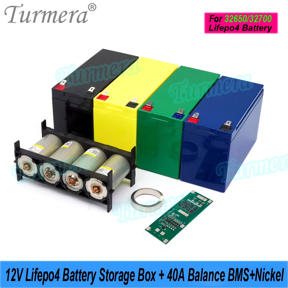 

Turmera 12V Lifepo4 Battery Box 1X4 32700 Holder 12.8V 4S 40A Balance BMS with Weld Nickel for 12V UPS or Replace Lead-Acid Use