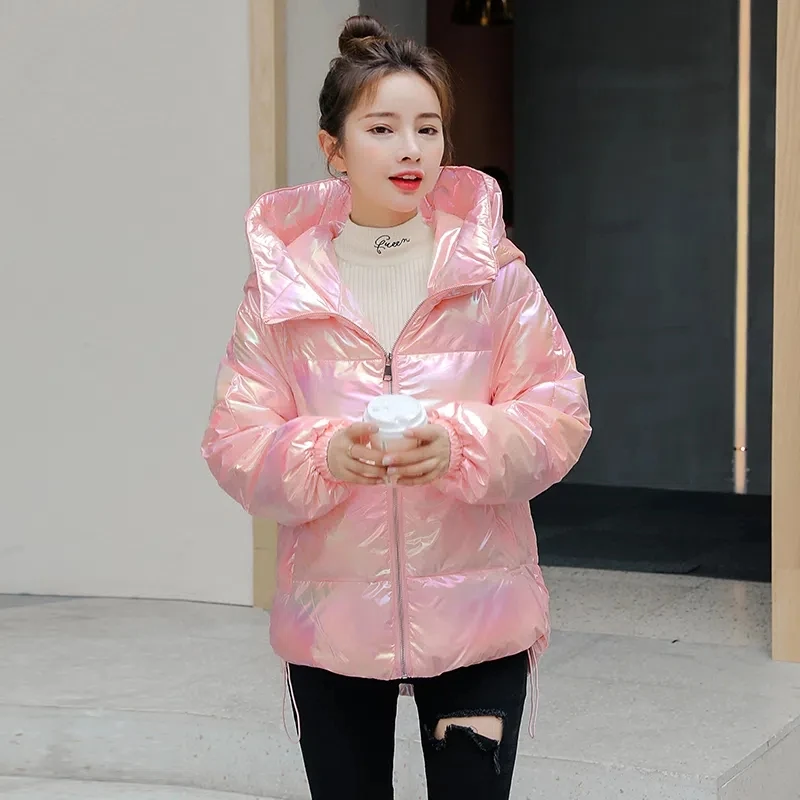Disposable Shiny Down Cotton Jacket Women 2022 Winter New Korean Loose Casual Padded Coat Female Hooded Large Size Warm Parkas