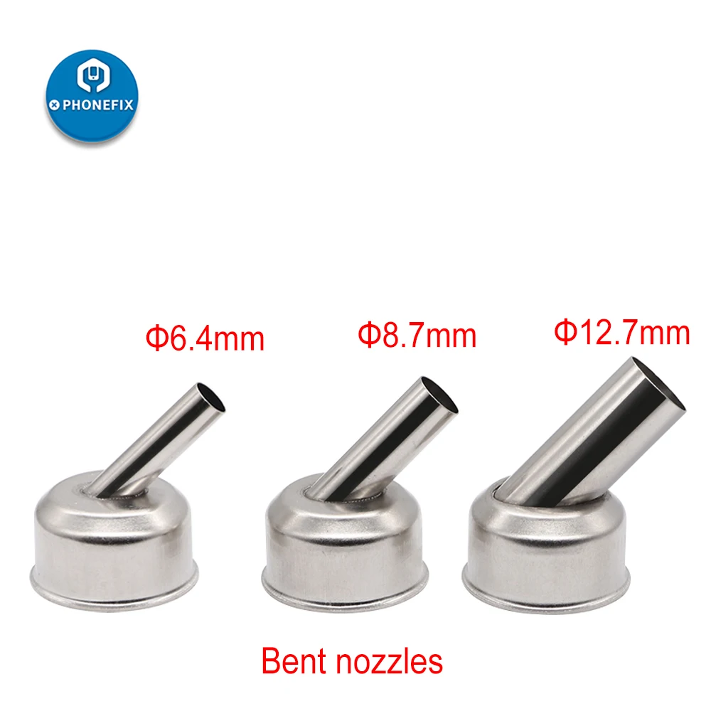 

45 Degree Bent Curved Heat Nozzle Sleeves Mouth 6.4/8.7/12.7mm Hot Air Station Gun Nozzles for ATTEN ST-862D Soldering Station