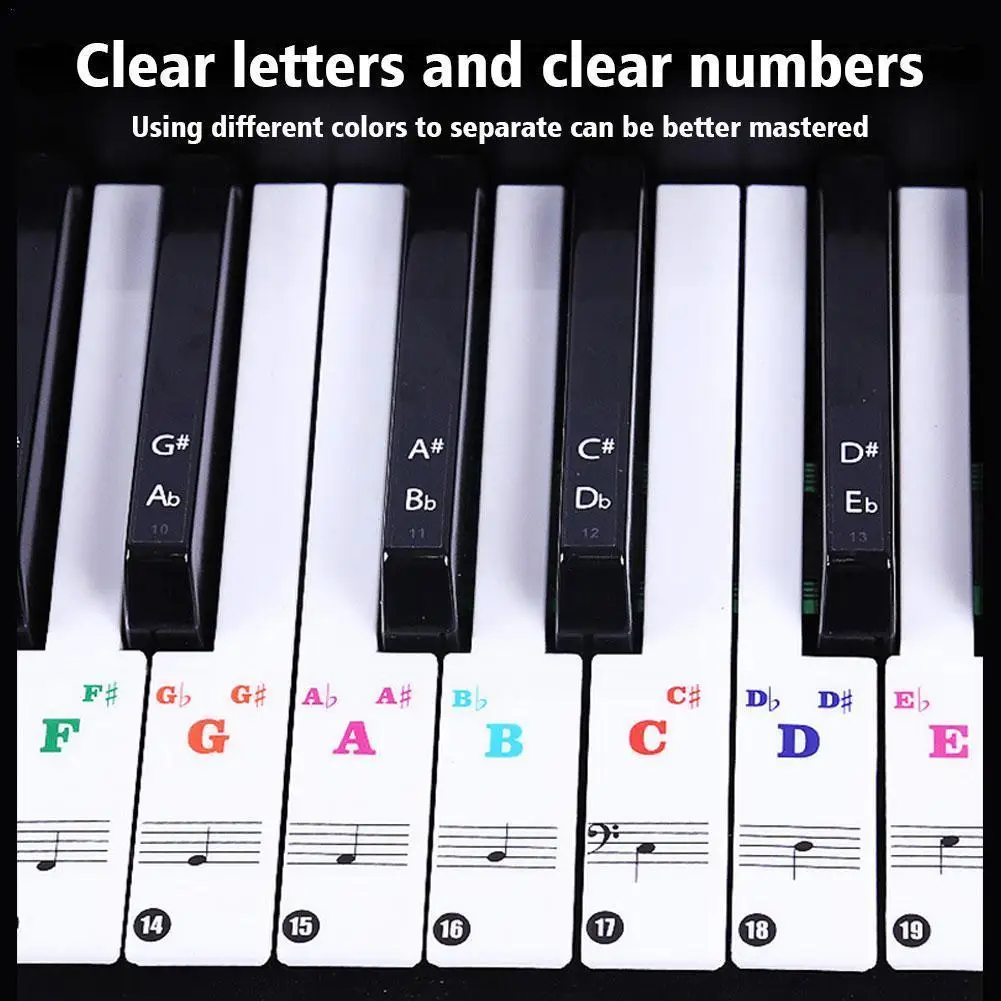 

37/49/54/61/88 Keys Transparent Piano Keyboard Stickers Electronic Keyboard Key Piano Stave Note Sticker Symbol For White K F6W6