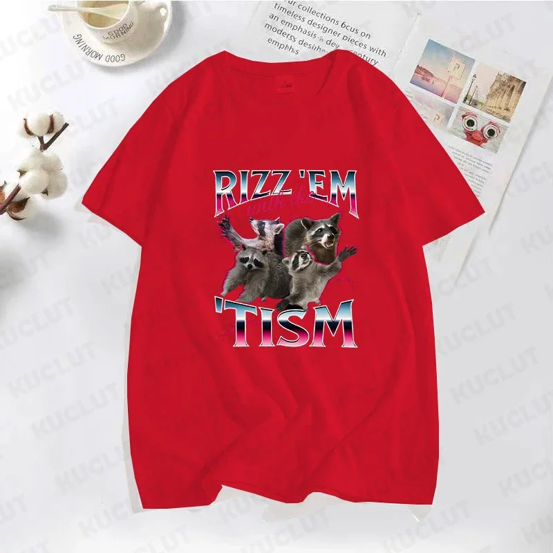 Забавная винтажная футболка Rizz Em Autism Racoon для женщин и мужчин модная в стиле