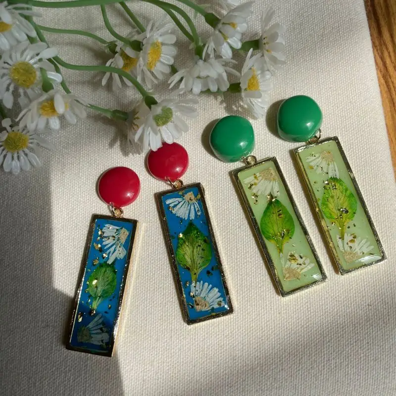 

Natural Leaf Earrings Creative Dried Flower Earrings Summer Boho Style Jewelry Vintage Green Geometric Drop Earring Accessories
