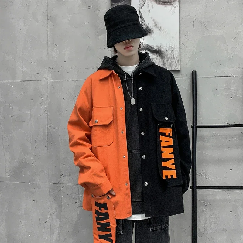 Притягательная Лоскутная куртка для мужчин мужская с ленточным карманом стиль