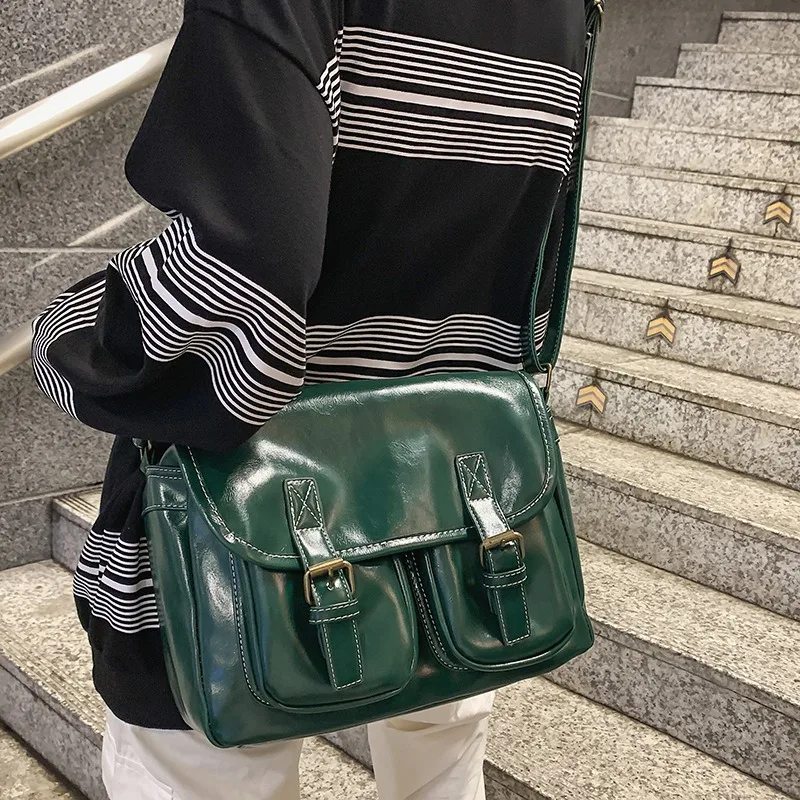 

Oil Wax Skin Retro Multiple Pockets Bag Pu Leather Crossbody Bags for Women Women's Trending Side Bag Shoulder Handbag