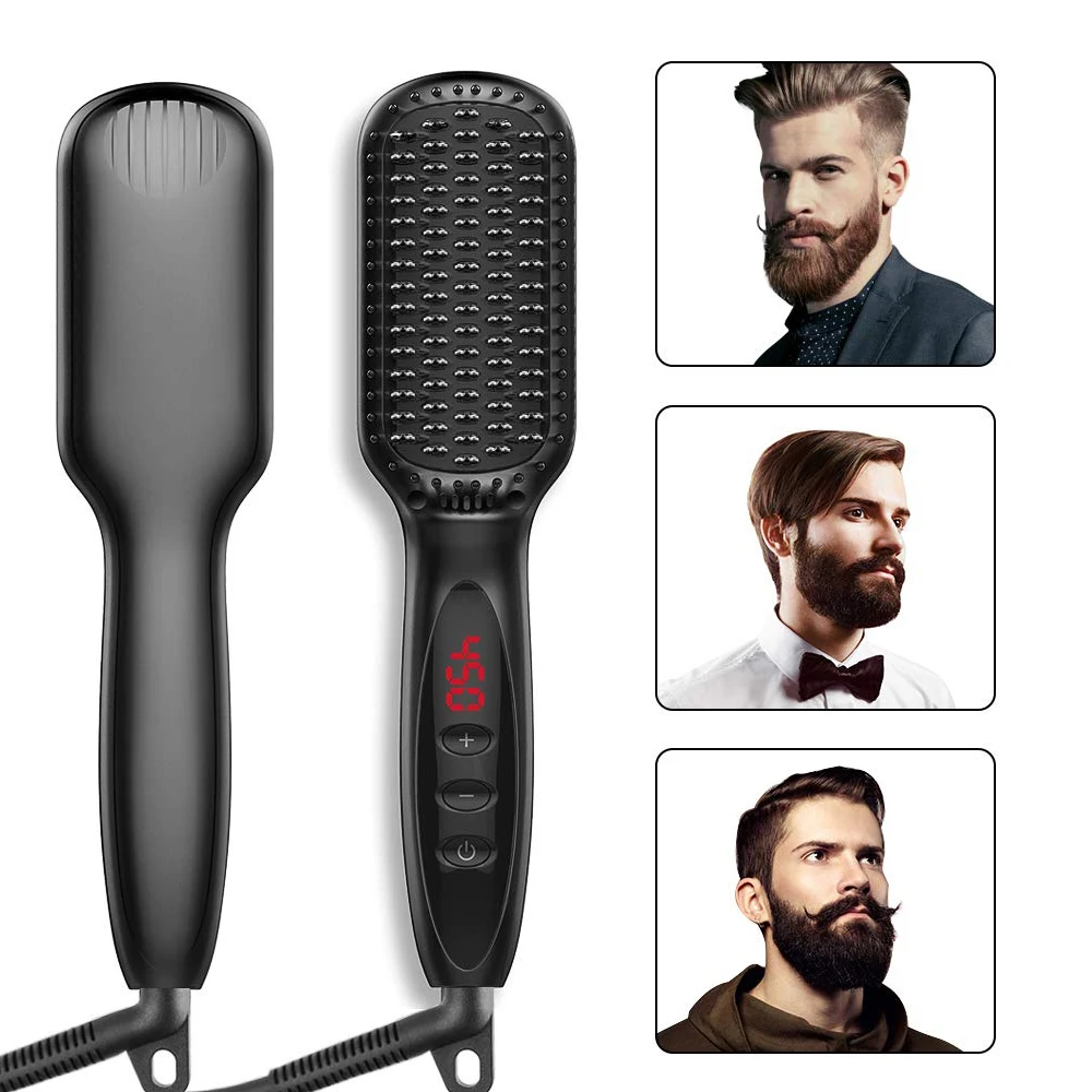 

Hair Straightener Brush Heating Straightening Comb Men Quick Beard Straightener Brush Iron Smoothing Beard Styling Comb Dropship