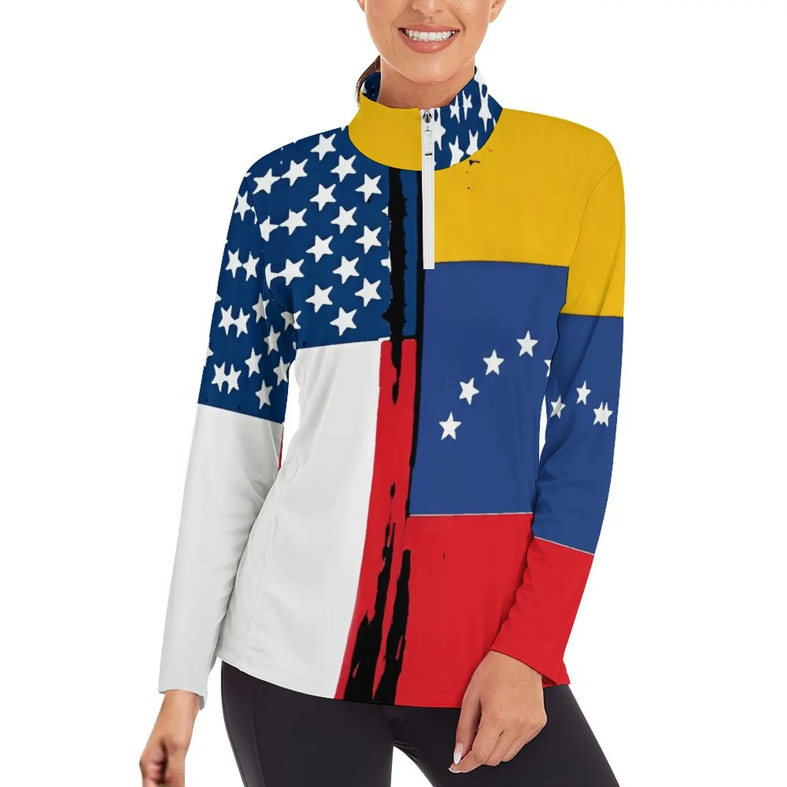 Женская спортивная рубашка с длинным рукавом и воротником-стойкой