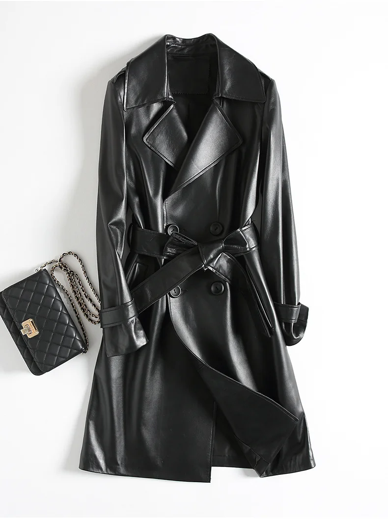 

Leather jacket,Genuine Leather Jacket Women Fashion Real Sheepskin Coat Long Trench Female With Belt Autumn Winter Jackets Y2023