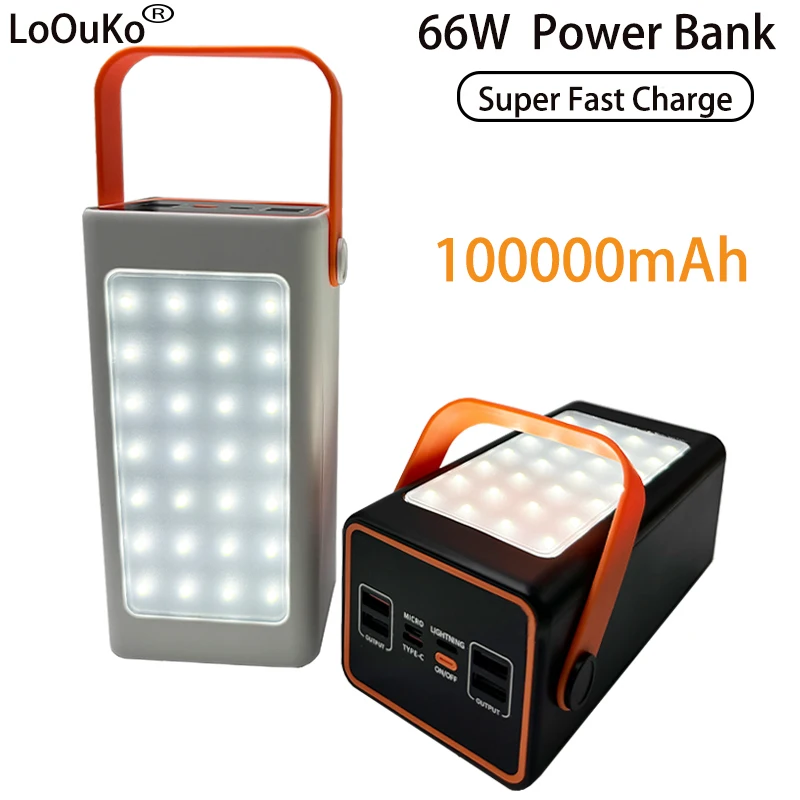 

100000mAh Mobile Power 66W High Capacity Fast Charger Mobile Power External LED Camping Flashlight Mobile Phone Laptop Battery