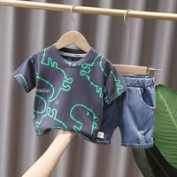 2022 cool boy clothing for summer green dinosaur t shirt shorts suit kids baby clothing kids clothes outfits