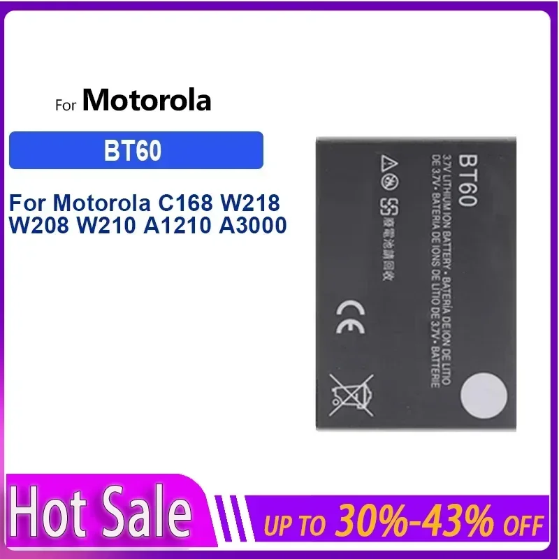 Аккумулятор для Motorola C168 W218 W208 W210 A1210 A3000 BT60 ME511 ME502 Q8 V360 V361i V980 C975 E1000 A732/гарантия +