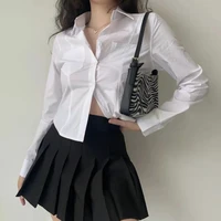 deeptown white women blouses vintage y2k sexy preppy harajuku casual basic crop top long sleeve shirts cool fashion retro female