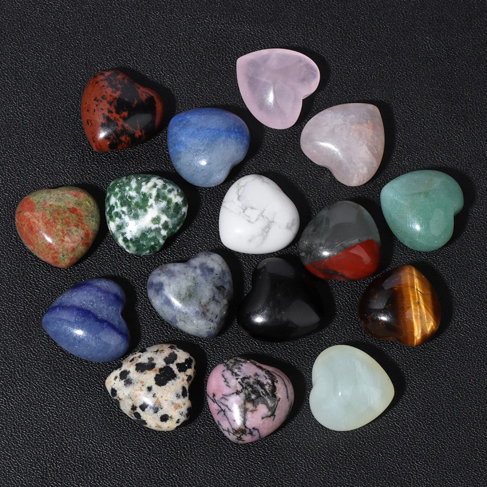 

15MM Natural Stone Heart-Shaped Crafts Healing Tiger Eye Crystal Stone No Hole Pendants for DIY Jewelry Making Accessr Wholesale