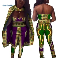 2 pcs sets dashiki ankara print romper jumpsuit for women bazin riche cotton coat and jumpsuit sets african women clothes wy4806