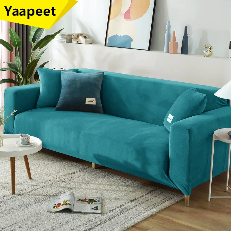 

Velvet Elastic Sofa Cover for Living Room L Shaped Solid Color Couch Covers Soft Stretch Sofa Cushion Seat Cover Protector