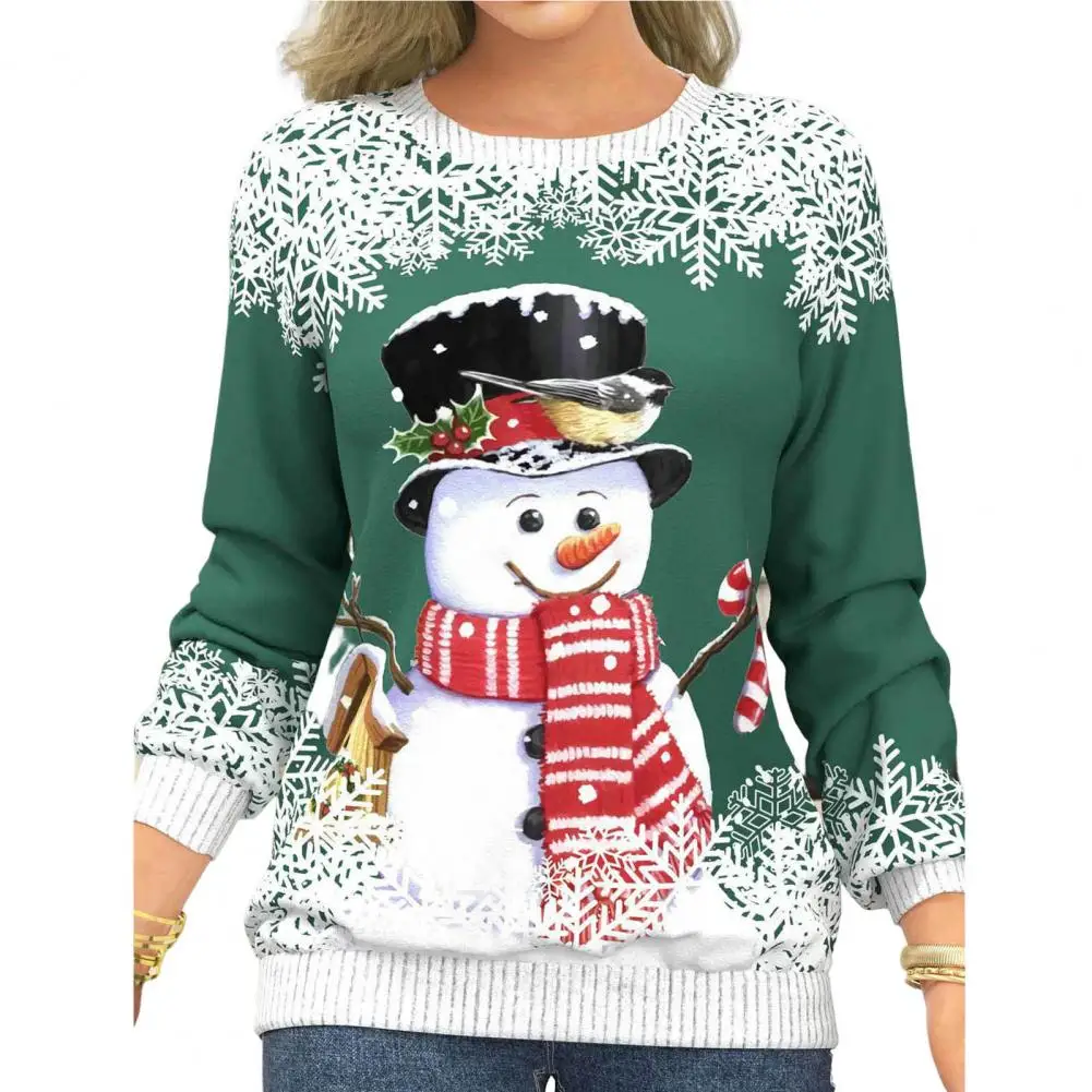 

Модная женская теплая Новогодняя Рождественская футболка с длинными рукавами и снежинками