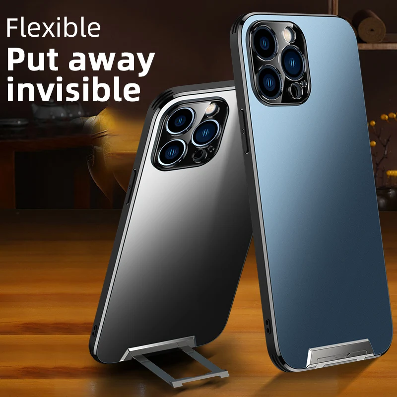 Magnetic Phone Cases Magsafe For iPhone 14 13 Pro Max Metal Stand Lens Protection Invisible Bracket Wireless Charging Back Cover