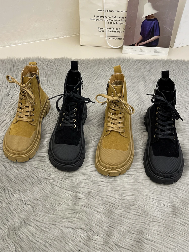 

Женские кроссовки на платформе в Корейском стиле, модные однотонные ботинки на толстой подошве и каблуке с застежкой-молнией и круглым носком на среднем каблуке, 2022