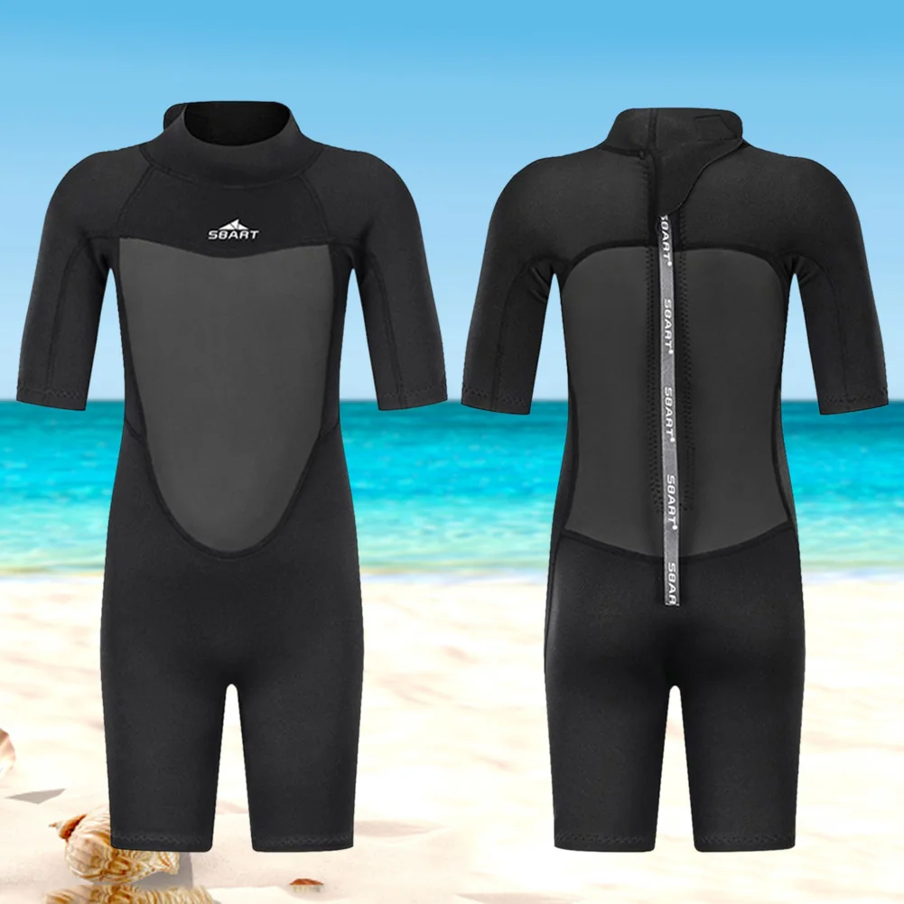 

Kids Boys Girls Diving Suit One Piece Beachwear Bathing Suit UV Protection Back Zip Short Sleeve for Toddler Youth Children Teen