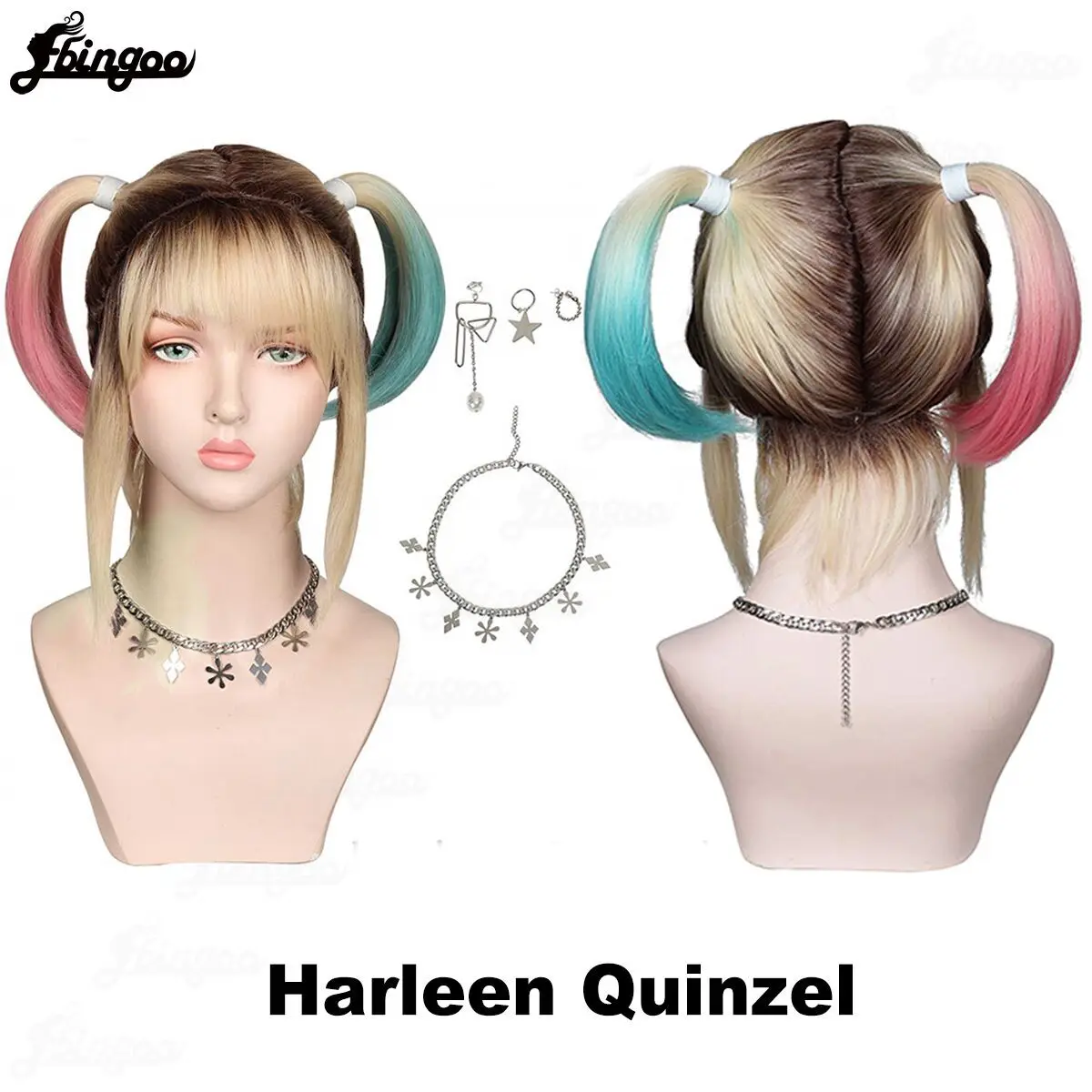 

Ebingoo Cosplay Wigs Birds of Prey Harley Heat Resistant Quinn Synthetic Hair Costume Halloween Party Women Wigs For Party