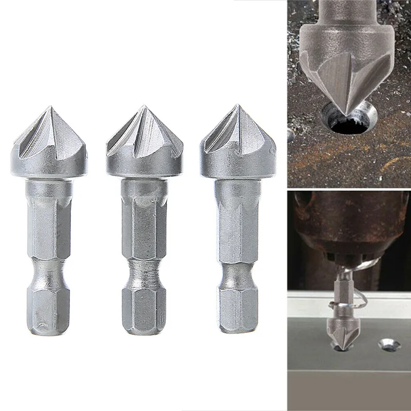 

1/3PC 90 Degree Countersink Drill Chamfer Bit 1/4" Hex Shank Carpentry Woodworking Angle Point Bevel Cutting Cutter Remove Bur