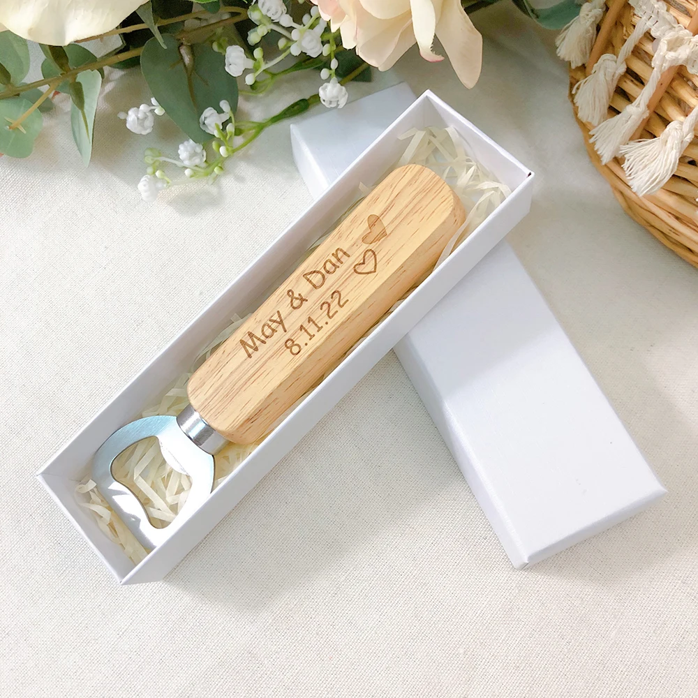 10x Custom Engraved Wood Bottle Opener Personalized Wedding Favor Groomsmen Gift Wedding Guest Gift Beer Bottle Opener with Box