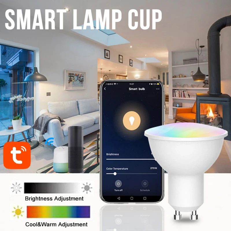 

Tuya Wifi Smart Light Bulb Gu10/Gu5.3 Voice Control 6w RGB WW CW TUYA APP Remote Control Alexa Alice Google Home Smart Home