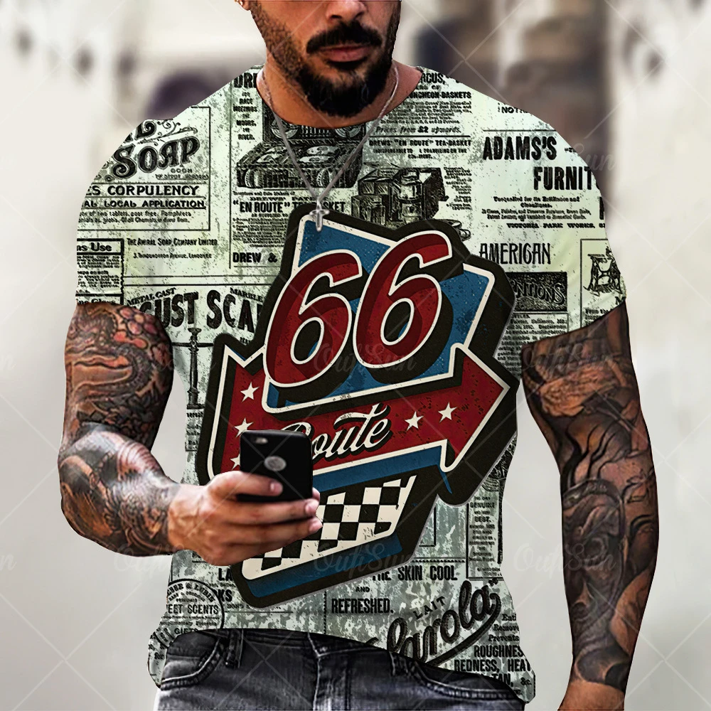 

European and American style summer men's T-shirt digital printing short-sleeved sweatshirt 66 series 3DT