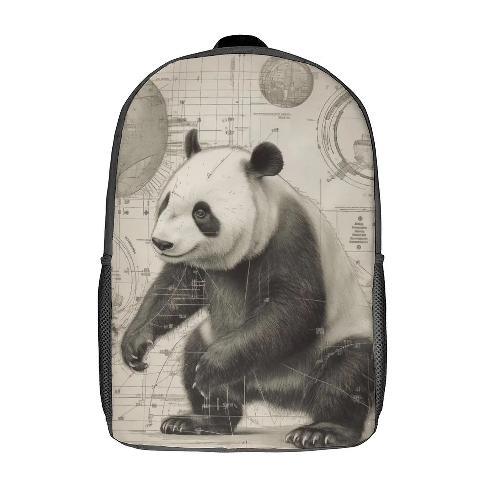

Panda Backpack High Detail Pencil Drawing Modern Backpacks Men Outdoor Soft High School Bags Colorful Rucksack