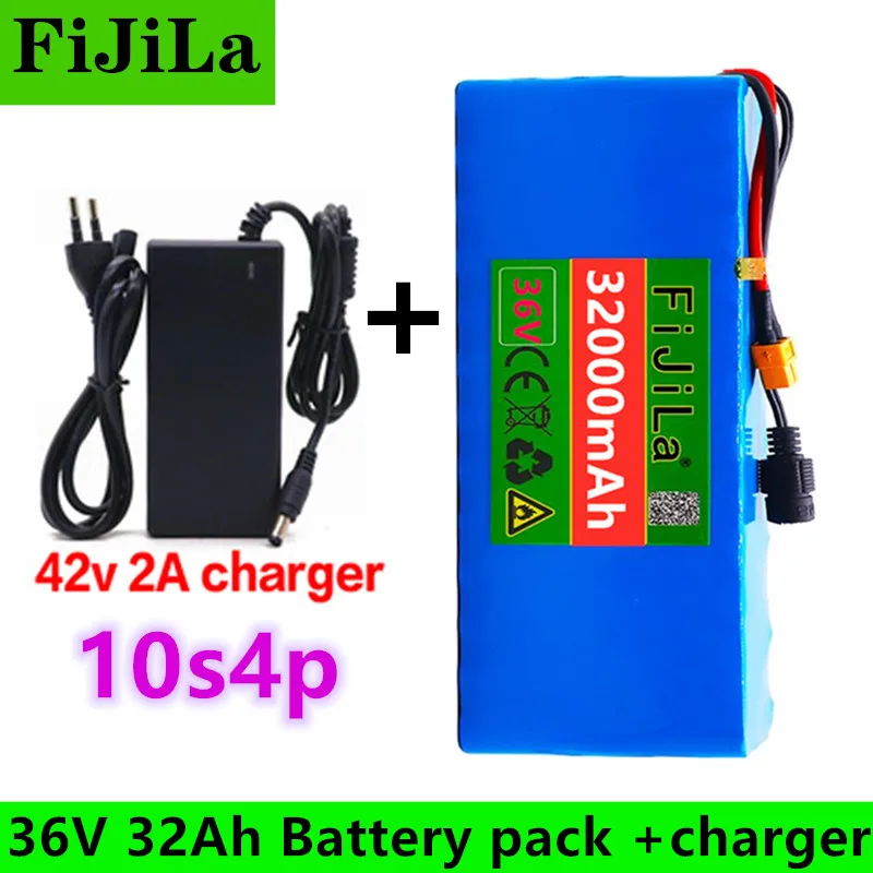 

36V 10S4P 32Ah battery pack 500W high power battery 42V 32000mAh Ebike electric bicycle BMS 42v battery with xt60 plug+charger