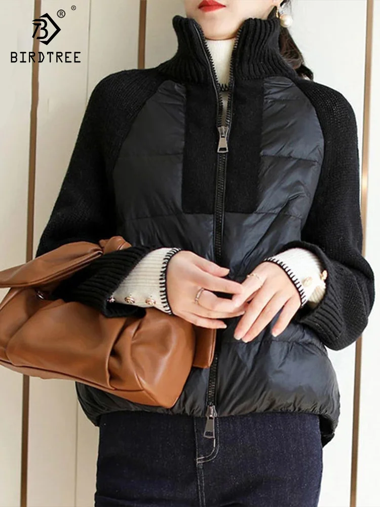 2023 New Autumn Winter Women Stand Up Collar Cotton Padded Coat Parka Knitted Patchwork Jacket Winter Coats C10905Y
