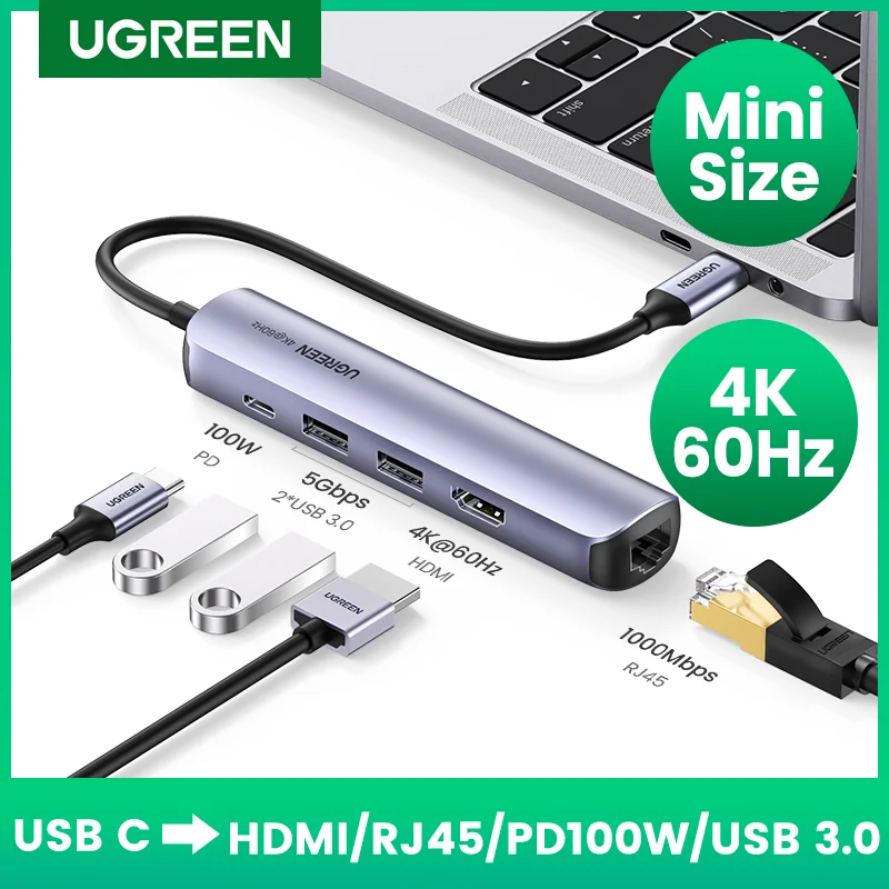 USB-концентратор UGREEN USB Type-C 3 1-4K HDMI RJ45 0 док-станция для MacBook Pro Air 2020 ПК usb-хаб |